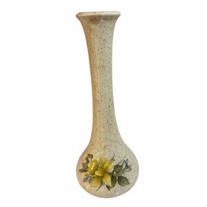 Vintage Ceramic Bud Vase With Yellow Floral Design 6.25 Inches Tall